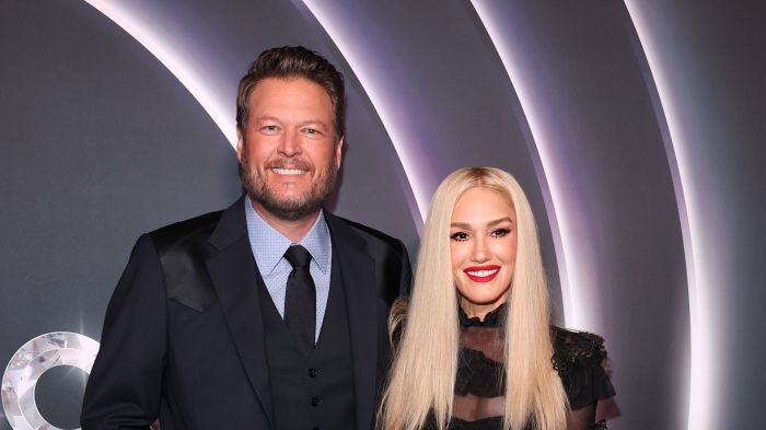Blake Shelton and Gwen Stefani attend NBC's Opry 100: A Live Celebration at The Grand Ole Opry on March 19, 2025 in Nashville, Tennessee