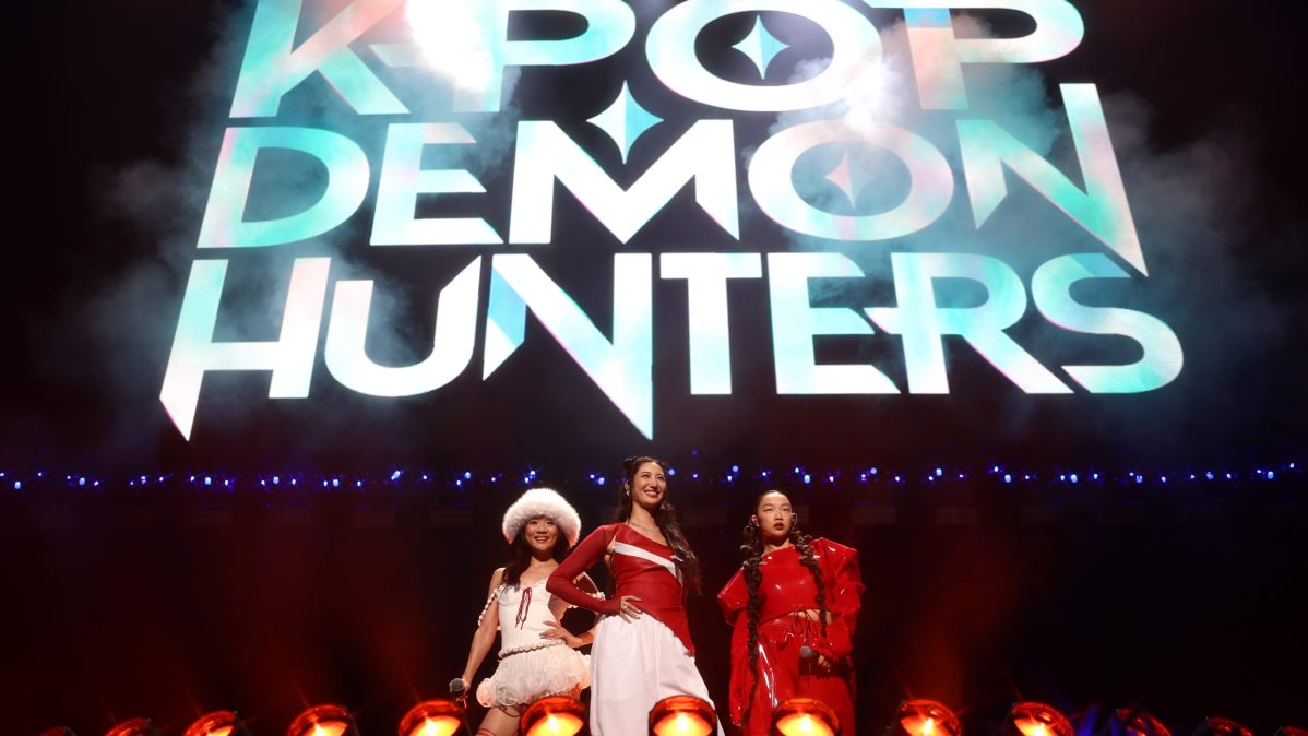 L-R) The singing voices of HUNTR/X from "KPop Demon Hunters," REI AMI, EJAE and Audrey Nuna perform onstage at iHeartRadio